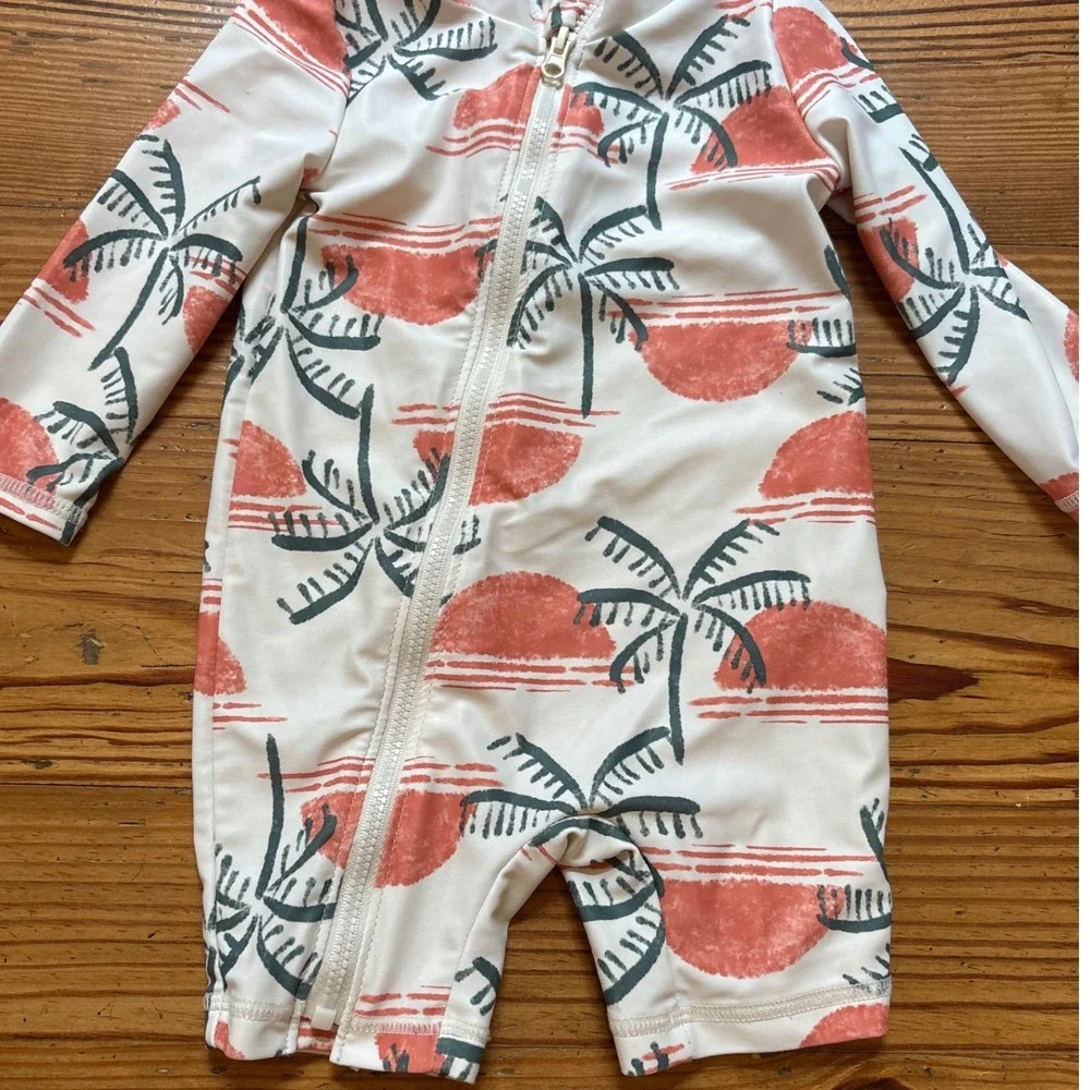 Carter's Rash Guard Baby Boy White Orange Palm Tree Excellent Zipper SIZE 3-6M‎